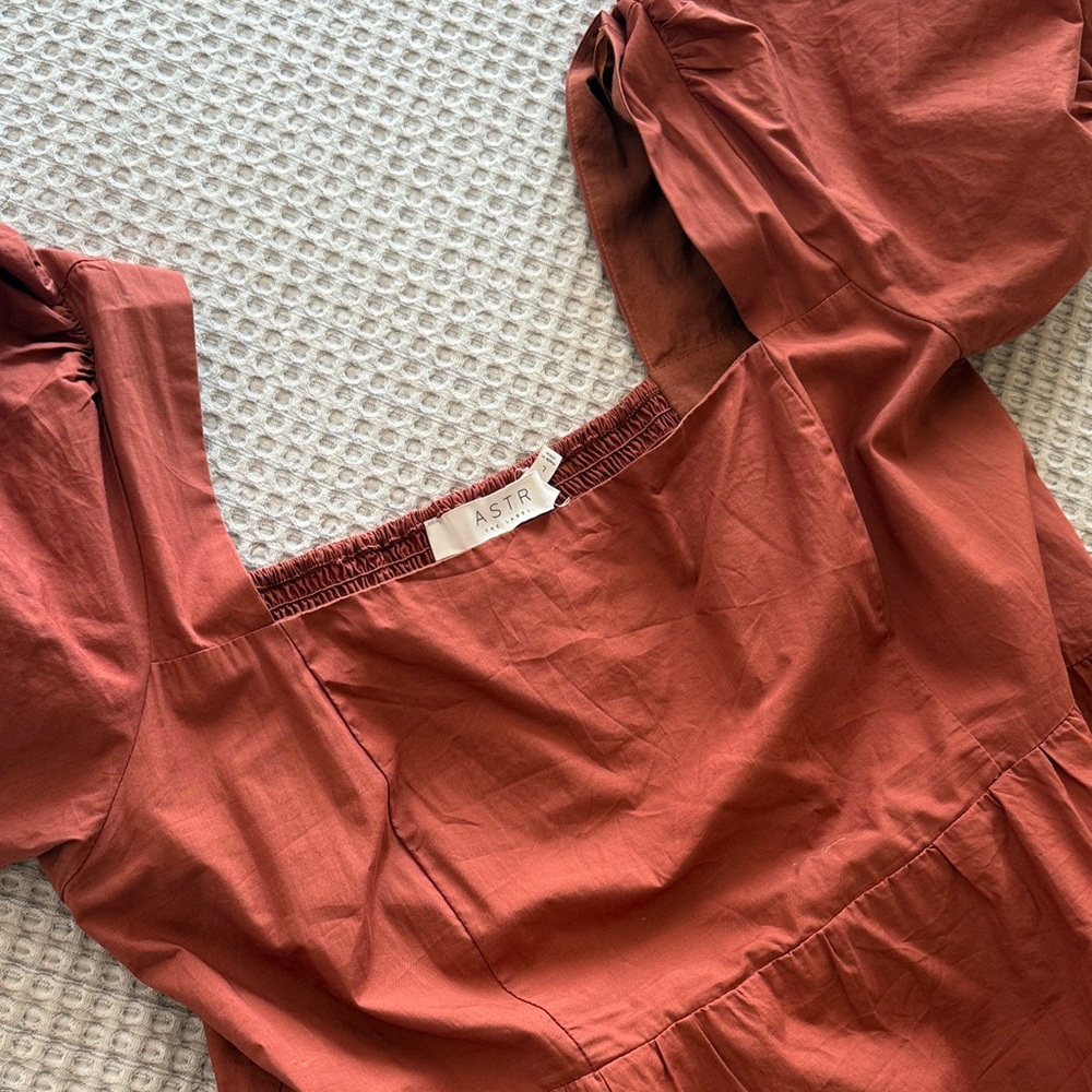 Astr Terracotta Puff Sleeve Dress
